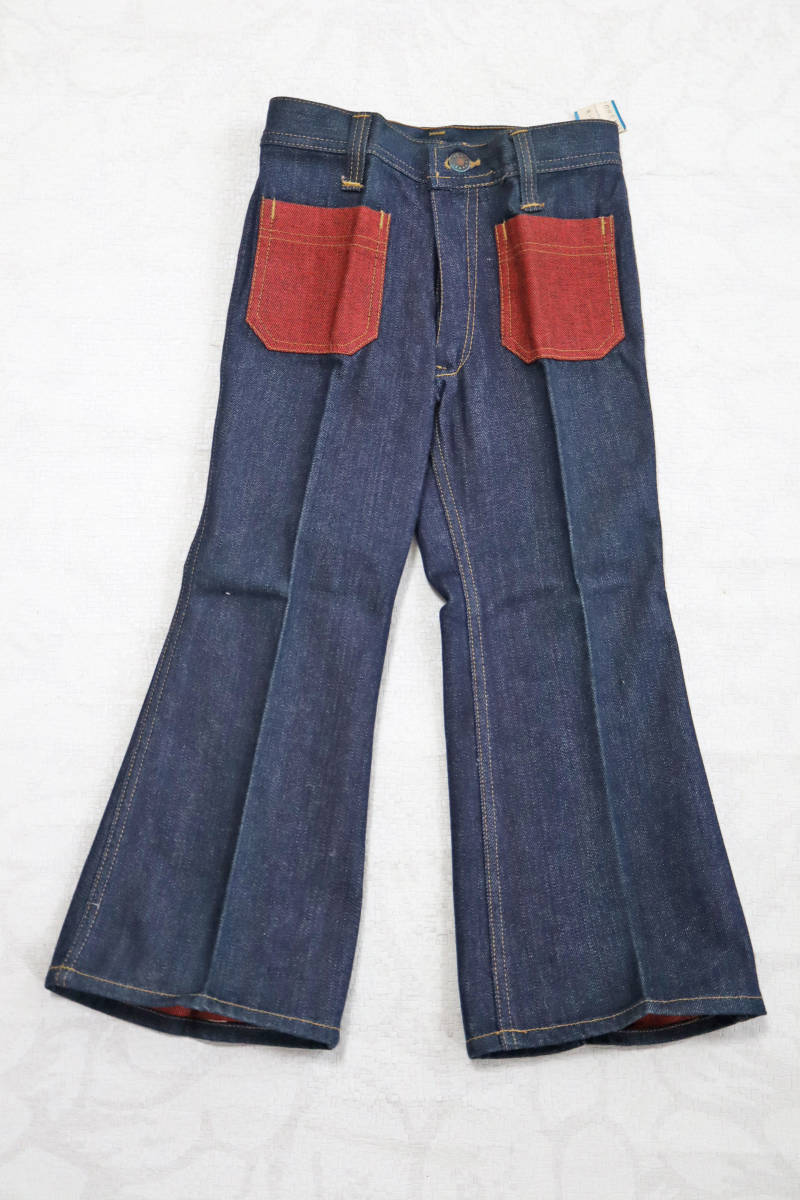 1702 レトロ　昭和　VINTAGE　ビンテージ　デニム　長ズボン　ブーツカット　インディゴブルー　108㎝　ペッチ　長期保管品　