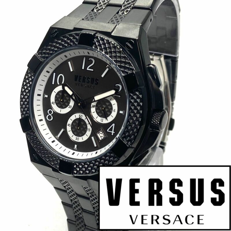 【漂う高級感!】Versus Versace ヴェルサス ヴェルサーチ メンズ クロノグラフ クォーツ 腕時計 イタリア 高級ブランド ブラック 新品即納