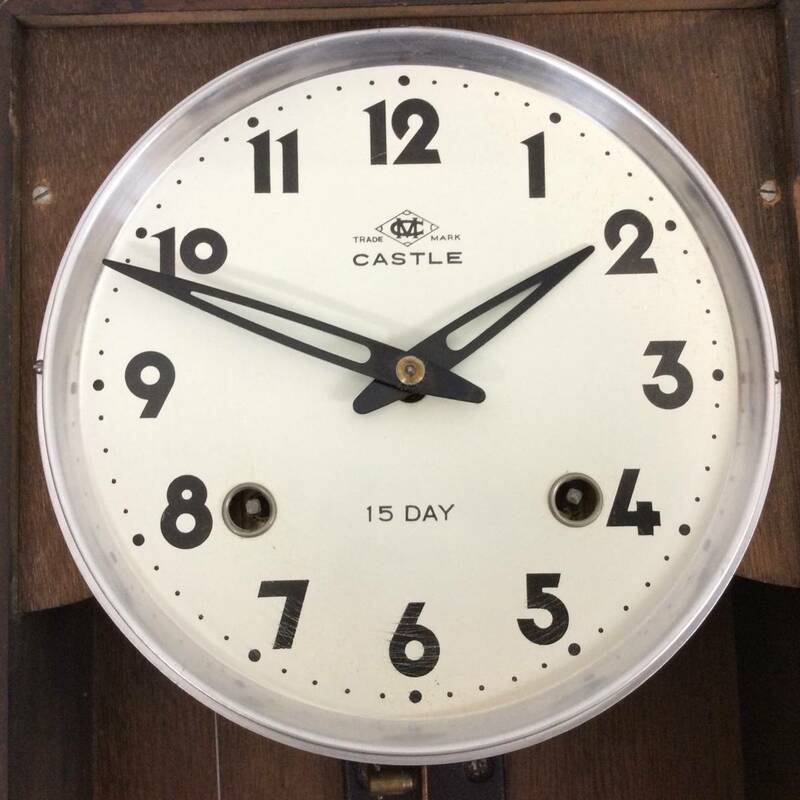 昭和レトロ 当時物 明治時計 キャッスル CASTLE 掛け時計 15DAY ゼンマイ式 振り子時計 ボンボン時計 Made in japan 日本製 時代物 掛時計
