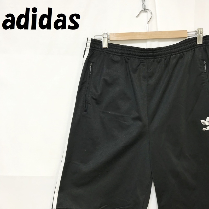 【人気】adidas/アディダス 3ストライプ ハーフパンツ ジャージ サイドライン ブラック サイズL/S2679