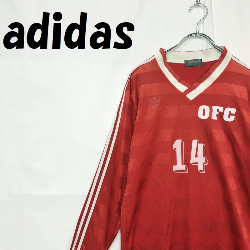 【人気】adidas/アディダス デサント社製 サッカー ユニフォーム Vネック スポーツ OFC #14 レッド サイズL/S2729