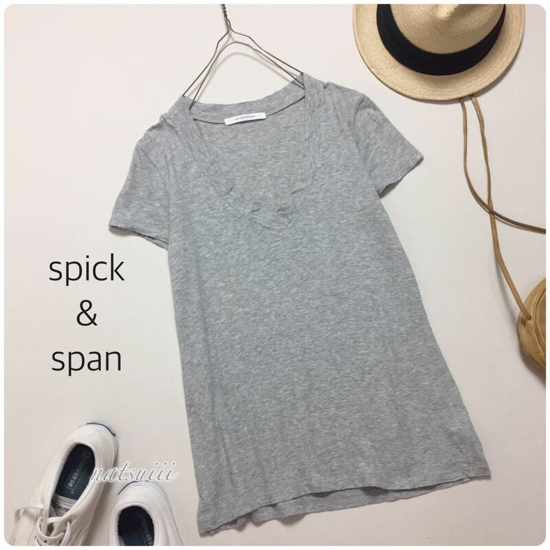 Spick&Span スピックアンドスパン . ソフト天竺 ベーシック Ｖネック 半袖 カットソー 定番 Tシャツ 日本製 送料無料