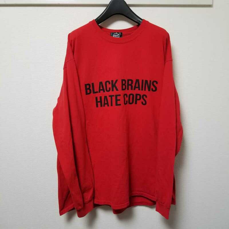 BLACK BRAIN ブラックブレイン 長袖 Tシャツ ロンT ロング レッド 赤 HATE COPS プリント 両面 サイズXL 03I2209mel