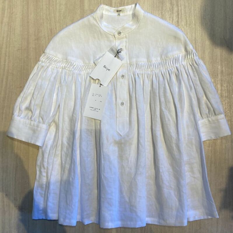 Scye サイ Womens レディース コットンリネン 高密度 タックシャツ ブラウス　SIZE36（S）ホワイト　SCYE ドレスシャツ