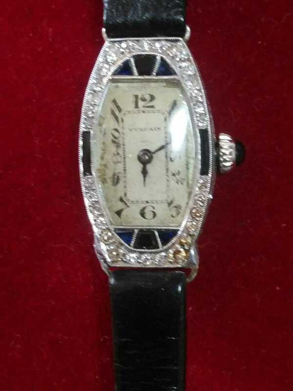 VULCAINバルカン 　PTプラチナ　ダイヤ　サファイア　レディース手巻腕時計　ビンテージ