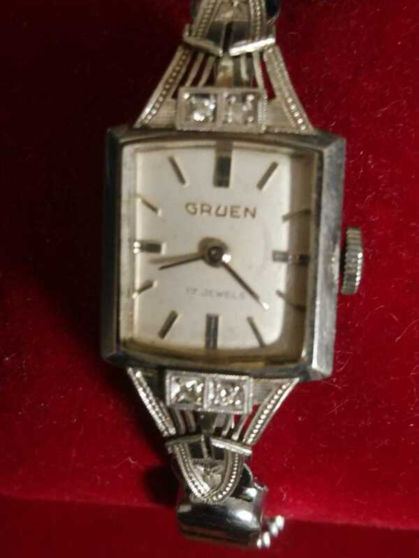 アンティーク　GRUEN グリュエン プラチナ850 ダイヤモンド4Ｐ レディース手巻 腕時計 　　アールデコ様式