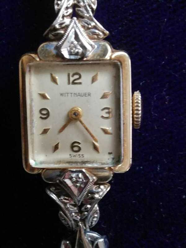 アンティーク　ウィットナー WITTNAUER　レディース　　14K 　ダイヤ2Ｐ　手巻き腕時計　アールデコ