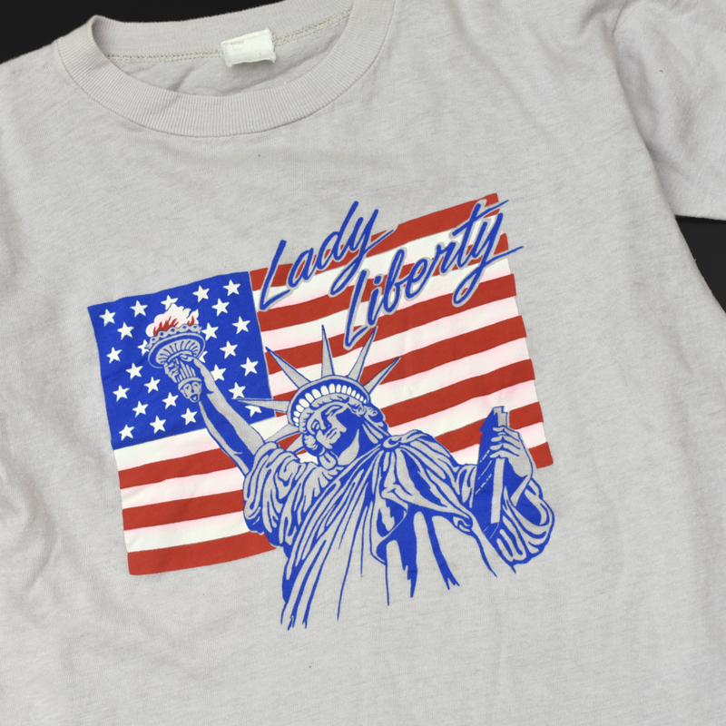 【パキ綿】80s vintage ニューヨーク Lady Liberty 星条旗 自由の女神 Tシャツ size.S程 newyork パキスタンコットン　