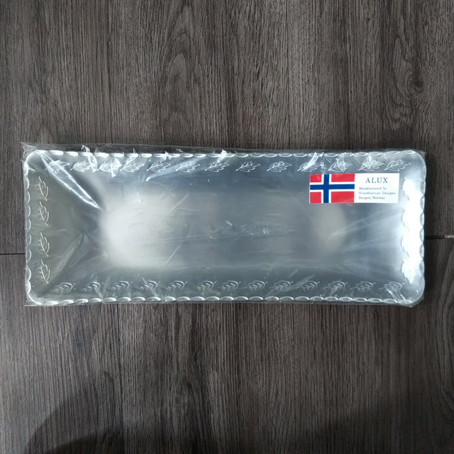 ALUX お盆 ノルウェー製 シルバーカラー リーフ柄 プレート アウトドア キャンプ用品 アルックス 食器 未使用に近い