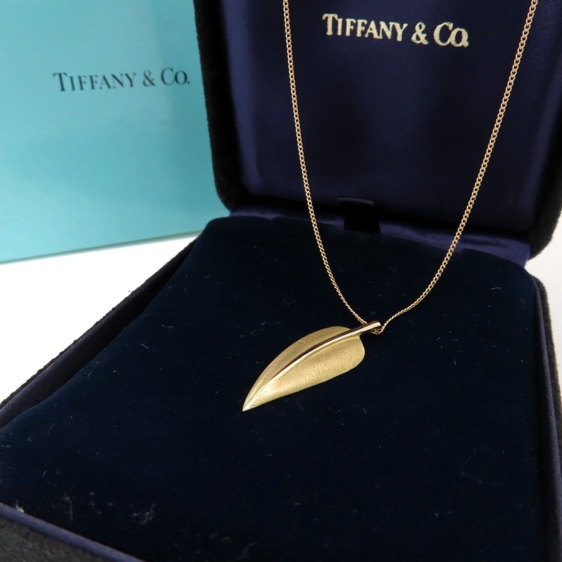極希少 美品 Tiffany&Co. ヴィンテージ ティファニー イエロー ゴールド フェザー ネックレス 750 18K リーフ 羽 葉 CC45