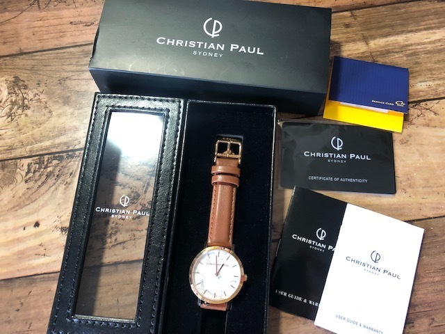 BK089 未使用近い 美品 箱付属品有 CHRISTIAN PAUL クリスチャンポール マーブル MAR-WHIRG35 純正革ベルト クオーツ 腕時計