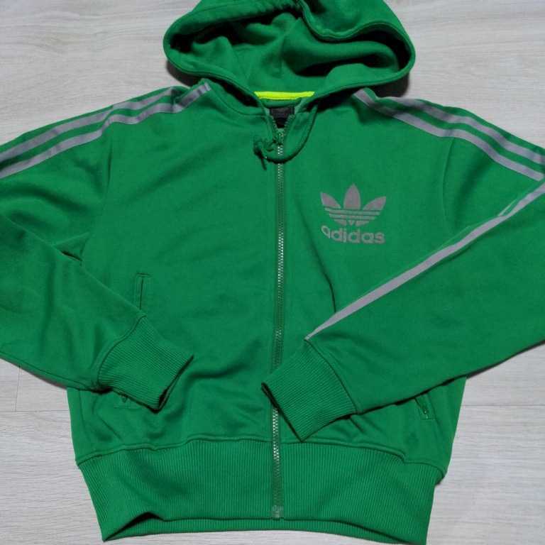 adidas トラックトップ XS グリーン×グレー アディダスオリジナルス ジャージ パーカー 2008年製 スリーストライプス 3本線