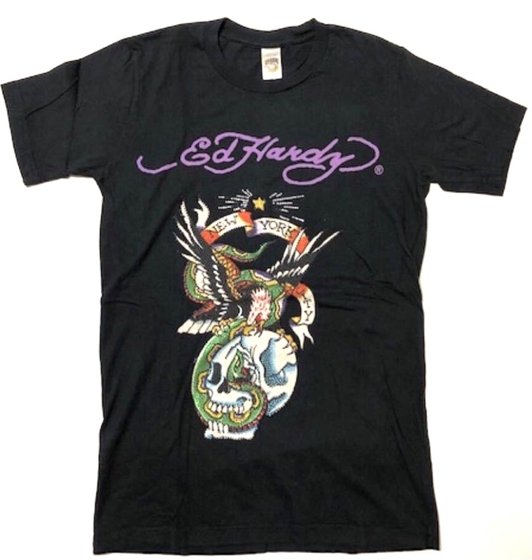 【未使用品、豪華版、正規品、本物】 Ed Hardy エド ハーディー ラインストーン Tシャツ ワシ スカル サイズS ブラック