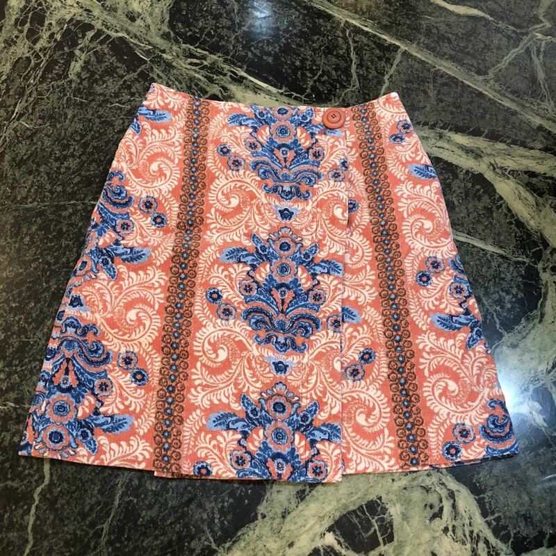 【極美品】Lily Brown★リリーブラウン 総柄デザインスカート コーデュロイ 台形スカート ピンク×青 1サイズ Sサイズ相当 巻きスカート