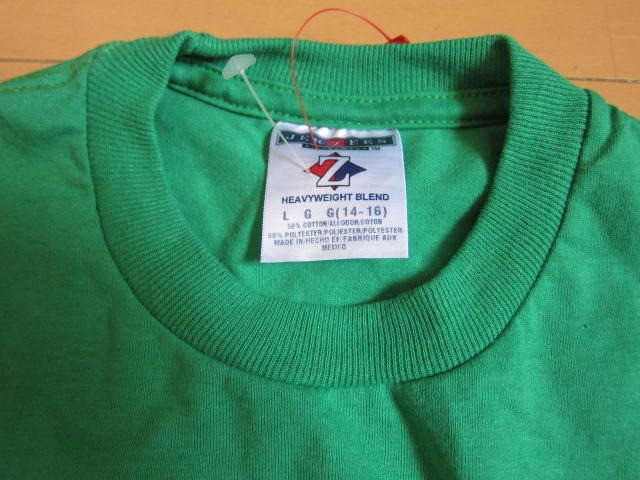 デッドストック 90s メキシコ製 JERZEES グリーン 緑 レディース L ボーイズ XS ヘビーウェイト コットン Tシャツ ビンテージ 無地 新品