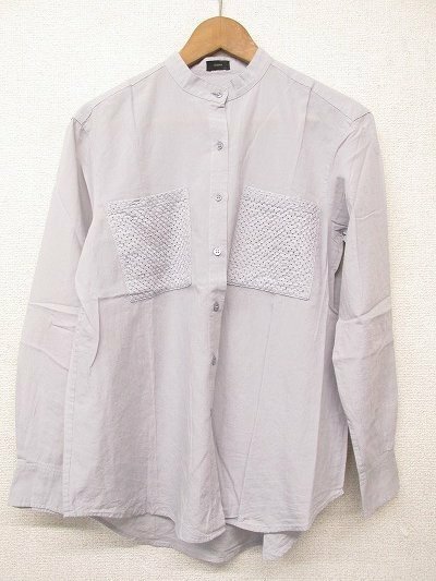 k4970：JOSEPH(ジョゼフ/ジョセフ)レディース長袖スタンドカラーシャツ36ブラウス青灰デザインシャツ/日本製：35