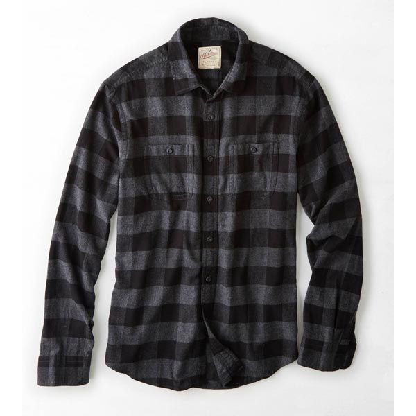 * AE 大好評 アメリカンイーグル 長袖シャツ ソフト ネルシャツ Black / S *