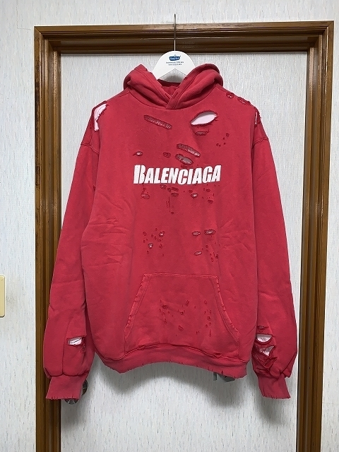 XS 新品 21ss BALENCIAGA バレンシアガ CAPS DESTROYED フーディー パーカー