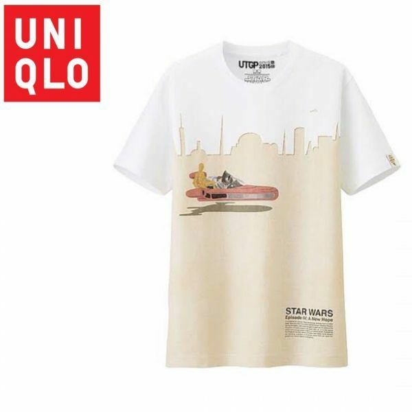 【UNIQLO× STAR WARS】ユニクロ×スターウォーズ UTGP2015優勝デザイン 半袖 Tシャツ Sサイズ メンズ ホワイト×ベージュ