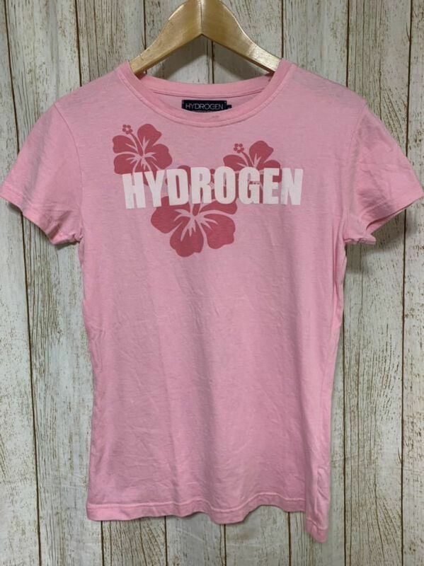【HYDROGEN】ハイドロゲン ハワイ バックプリント Tシャツ ピンク ハイビスカス Mサイズ 半袖 トップス レディース イタリア製