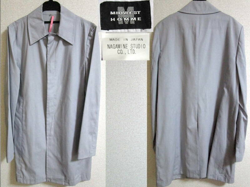 90s Vintage Midwest Top Coat Homme Nagamine Studio Made in Japan ステンカラー コート ブルーグレー 比翼仕立て/ 一重仕立て 薄手 春秋