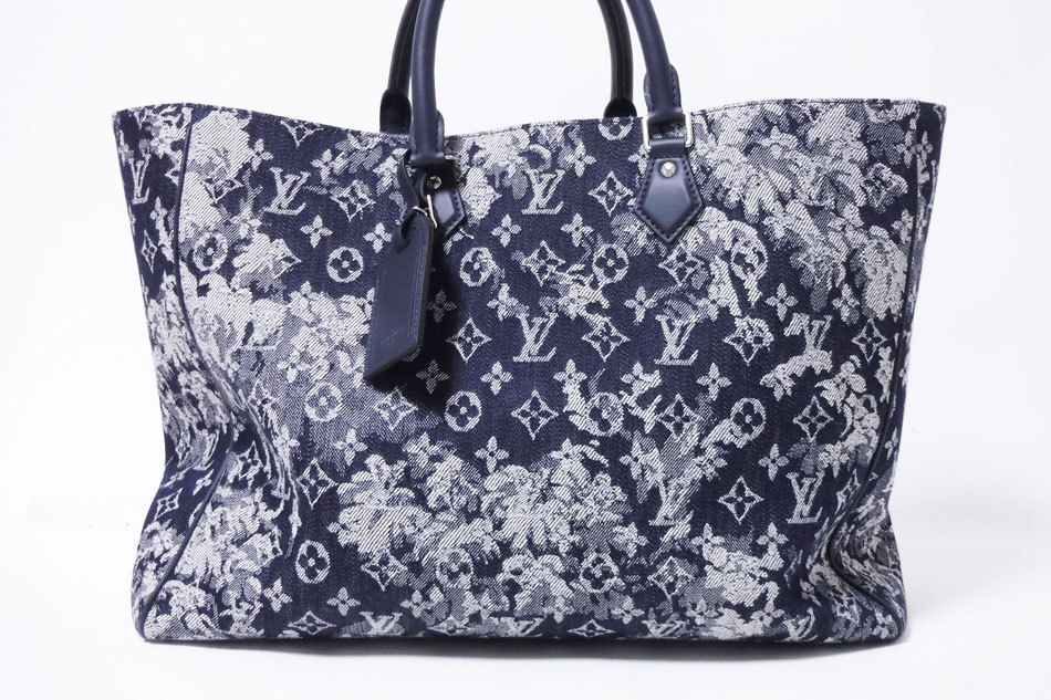 送料無料 LOUIS VUITTON ルイウ゛ィトン モノグラム タペストリー デニム グラン・サック トートバッグ ネイビー M57284 美品