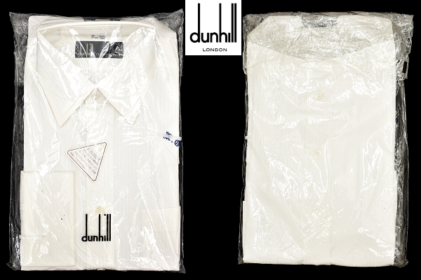 Y-2673★新品★dunhill CUSTOM MADE ダンヒル カスタムメイド★大丸松坂屋百貨店 ホワイト白色 ストライプ 長袖 オーダードレスシャツ S