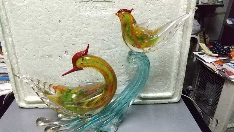 レトロ アンティーク 鳥 置物 ガラス製 ガラス工芸 鳥 横39cm高さ30cm
