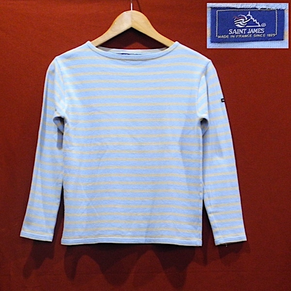 SAINT JAMES セントジェームズ 90's フランス製 ビンテージ ボーダー バスクシャツ カットソー 長袖Tシャツ ロンT 水色 ベージュ S サイズ