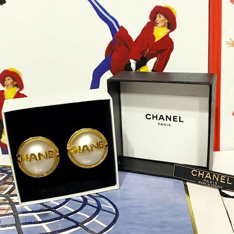 美品 希少 90'S VINTAGE OLD CHANEL イヤリング フェイクパール オールドシャネル ヴィンテージアクセサリー コスチュームジュエリー