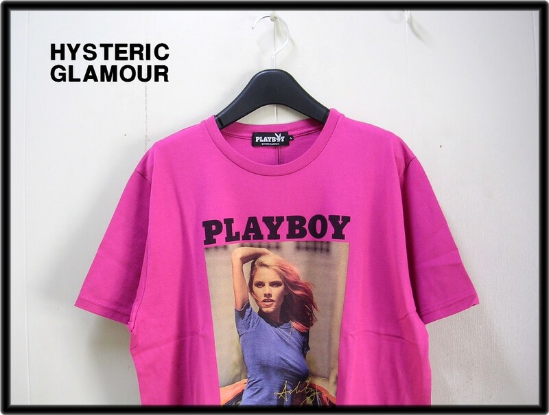 L 新品【HYSTERIC GLAMOUR ASHLEY SMITH pt T-SHIRT No. 12173CT04430 MAGENTA ヒステリックグラマー Tシャツ PLAYBOY Tシャツ】