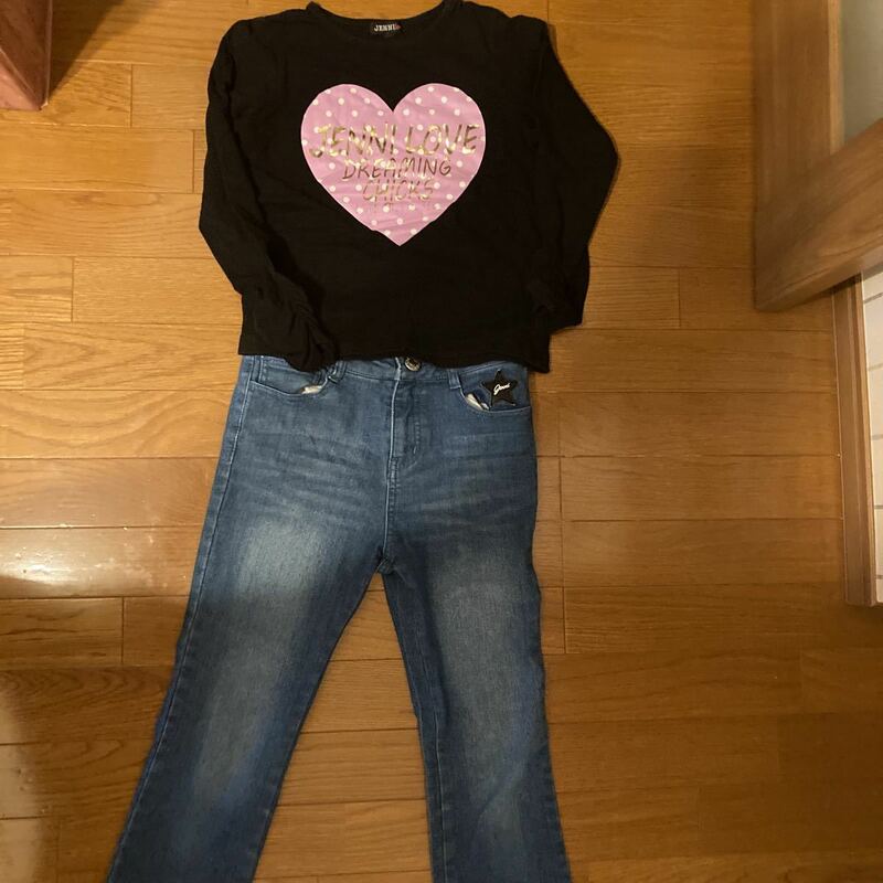 sister Jenni ジュニア女の子 デニムパンツ 150＆黒長Tシャツ140のセット 普段着や学校に ブランド ファッション
