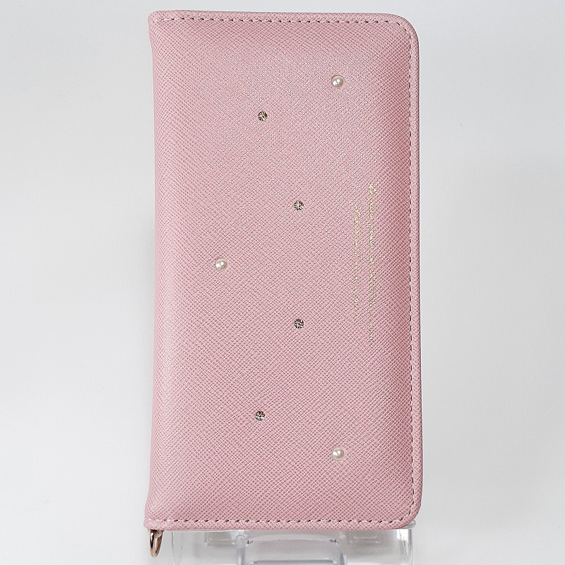 送料無料 美品 iPhone X XS パールチャーム付きブックタイプケース スマホケース ピンク