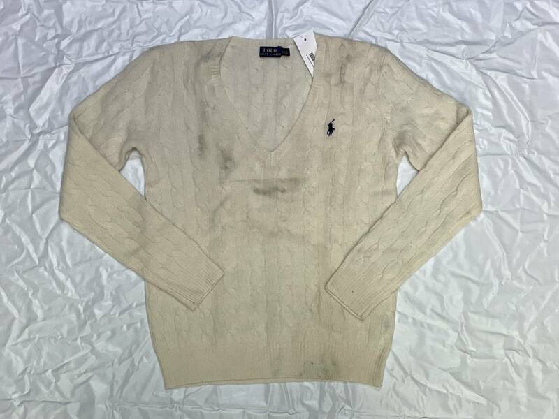 新品 アウトレット A033 Mサイズ レディース メリノウール Vネック セーター polo ralph lauren ポロ ラルフ ローレン cream