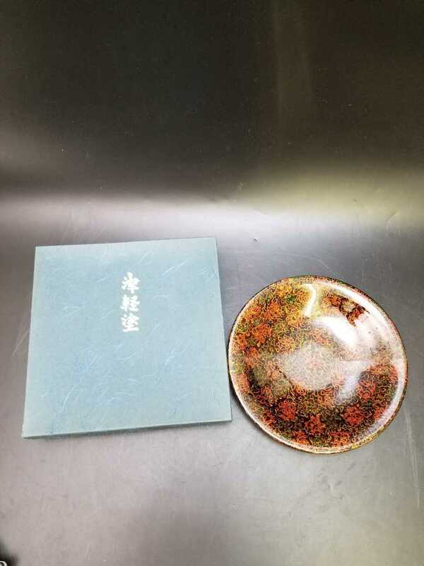 【未使用】津軽塗 菓子鉢 幅約23.5cm 木製 漆器 漆芸 唐塗 伝統工芸品 煎茶道具 茶道具 菓子器 