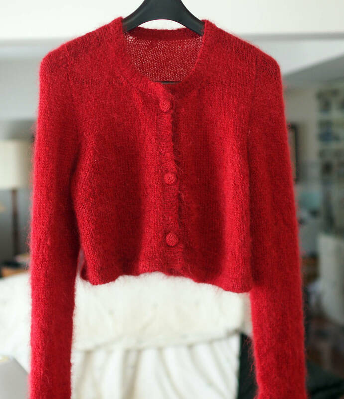 100％手織り 女性用 モヘヤ　アンゴラヤギ　 手作り　赤 手編み