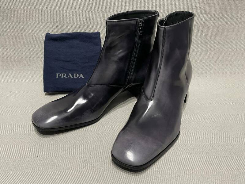 新品 プラダ レザー ヒール ブーツ 9 PRADA グラデーション カラー 革靴 シューズ サイドジップ