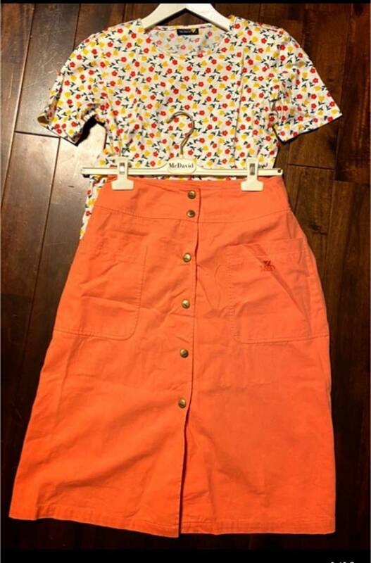 McDavid マックデイビッド オレンジ系 cotton100% 台形スカート ドイツ製 36/M相当
