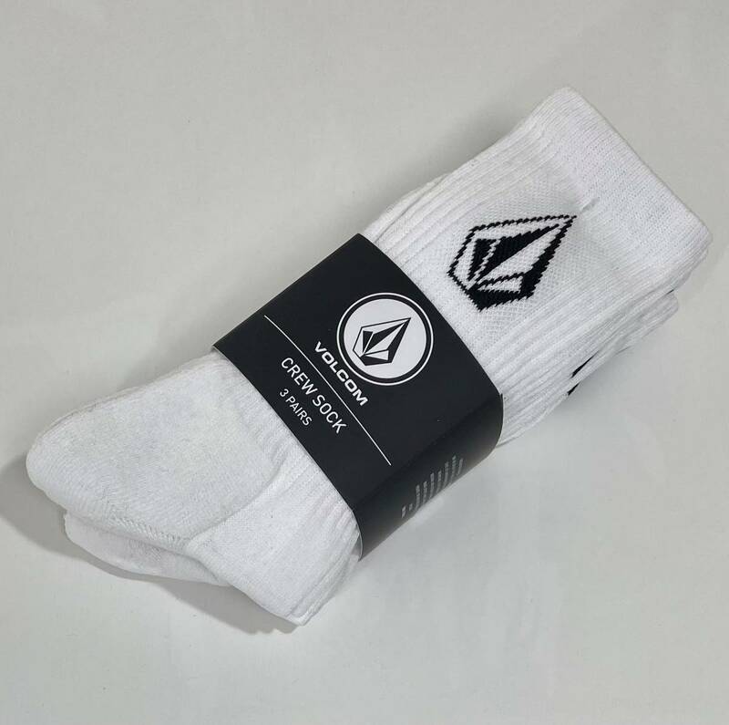 VOLCOM ボルコム D6302004WHT メンズ 靴下 27-30cm 3個セット Socks 3PK US9-12 ロゴ ソックス Logo 白色 ヴォルコム 新品 即決 送料無料