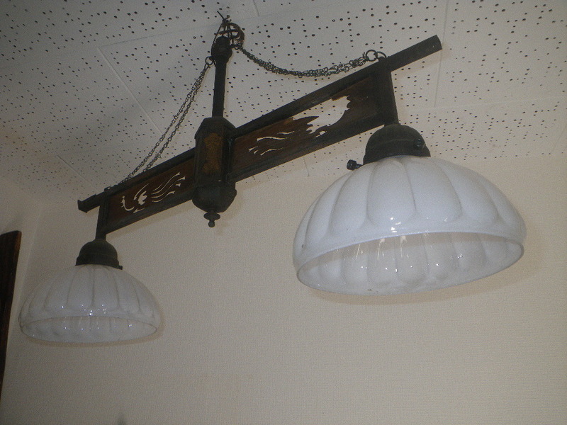 ジャンク　二灯　吊りランプ　和照明　銅骨　編鎖　時代品　大正浪漫　日本　昭和レトロ　アンティーク　japan retrospective lamp frame