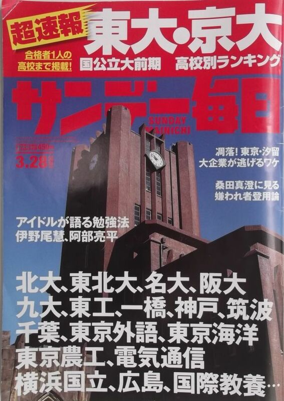 サンデー毎日　超速報 東大・京大　高校別ランキング　2021年3月2８日増大号