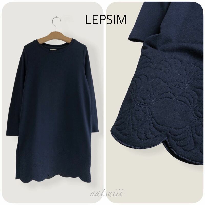 LEPSIM . スカラップ 刺繍 ワンピース ネイビー 送料無料