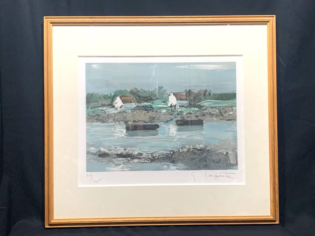 【真作】【 ジョルジュ ラポルト リトグラフ 21/125 】Georges Laporte 風景画 額縁付 額装 アート インテリア 美術品
