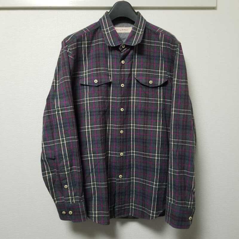 国内正規品 TOMMY BAHAMA シャツ XL 美品 コットン100% 紫 パープル グレー チェック トミーバハマ 03J2203