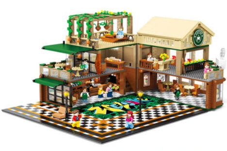 コーヒーショップビルディング ブロック LEGO互換品 3階建て 喫茶店 おもちゃ ブロック 子供 大人 コレクション プレゼント 54×38×37㎝