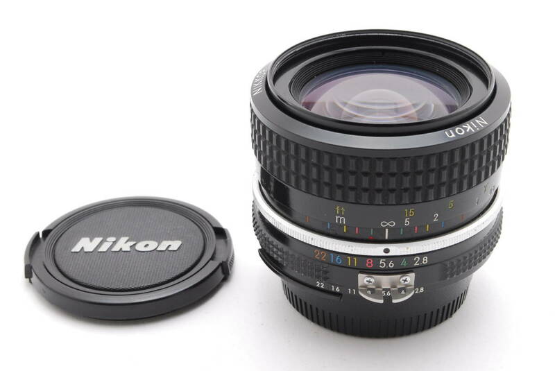 Nikon Ai NIKKOR 28mm f2.8 動作も写りもOKです。概ねキレイ＆概ねクリアです。前後キャップ付きです。