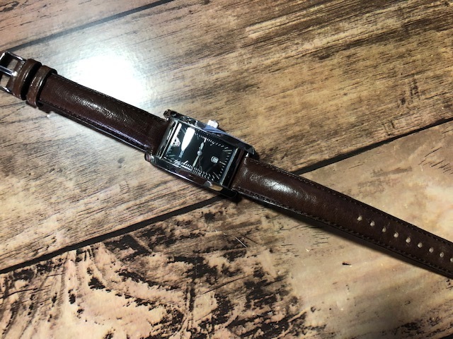 程度良好 EMPORIO ARMANI エンポリオアルマーニ AR-0121 デイト シルバー×ブラック ブラウン革ベルト クオーツ ボーイズ 腕時計