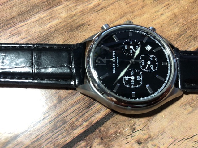 良品 レア SIMON CARTER LONDON サイモンカーター WT1107 クロノグラフ デイト ブラック クオーツ メンズ 腕時計