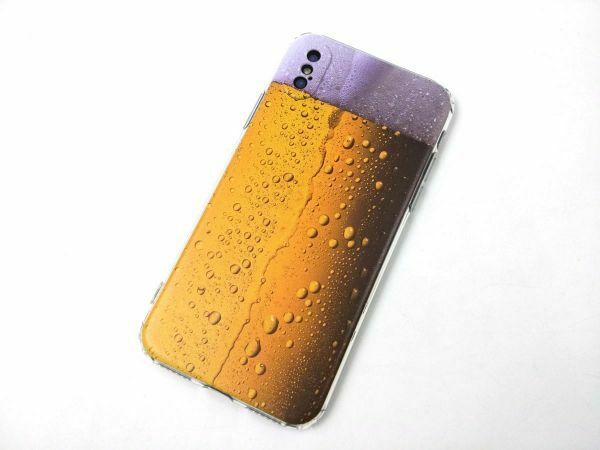iPhone X/XS用 生ビール 面白携帯カバー ソフトケース TPU クリア