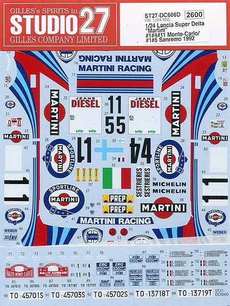 スタジオ27(STUDIO27)　DC606D 1/24 Lancia Super Delta `Martini` #1#4#11 Monte-Carlo/#1#5 Sanremo 1992 デカール
